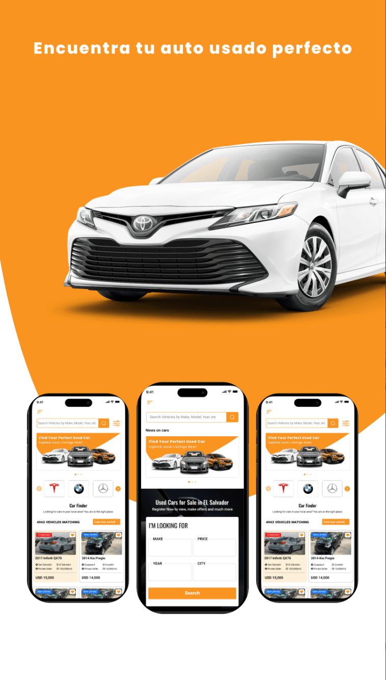 Used car marketplace mobile app preview