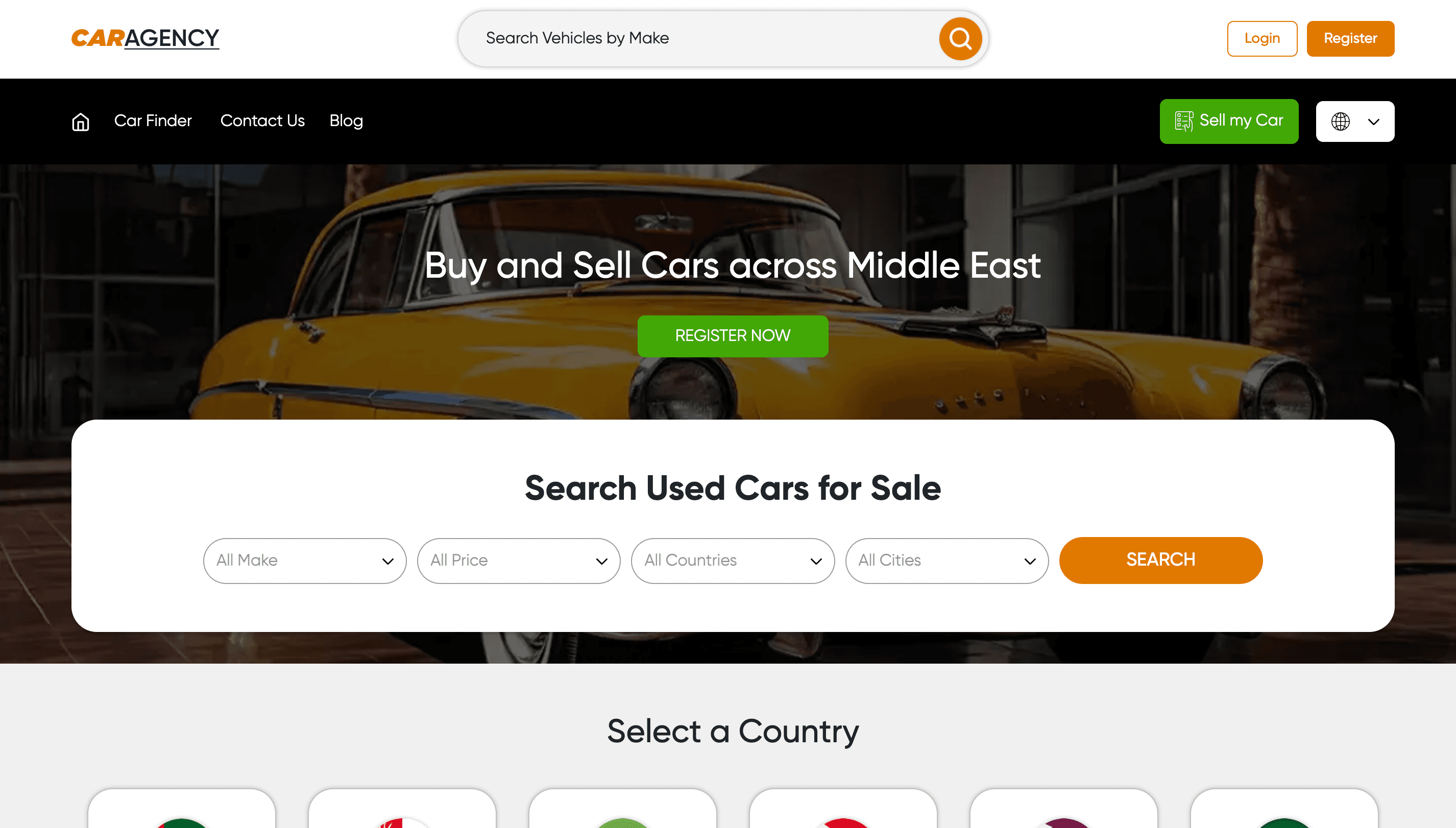 CarAgency used car marketplace website preview